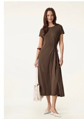 OGL Cotton Lyocell Easy Airy Midi Dress Brunette Brown Size M NEW